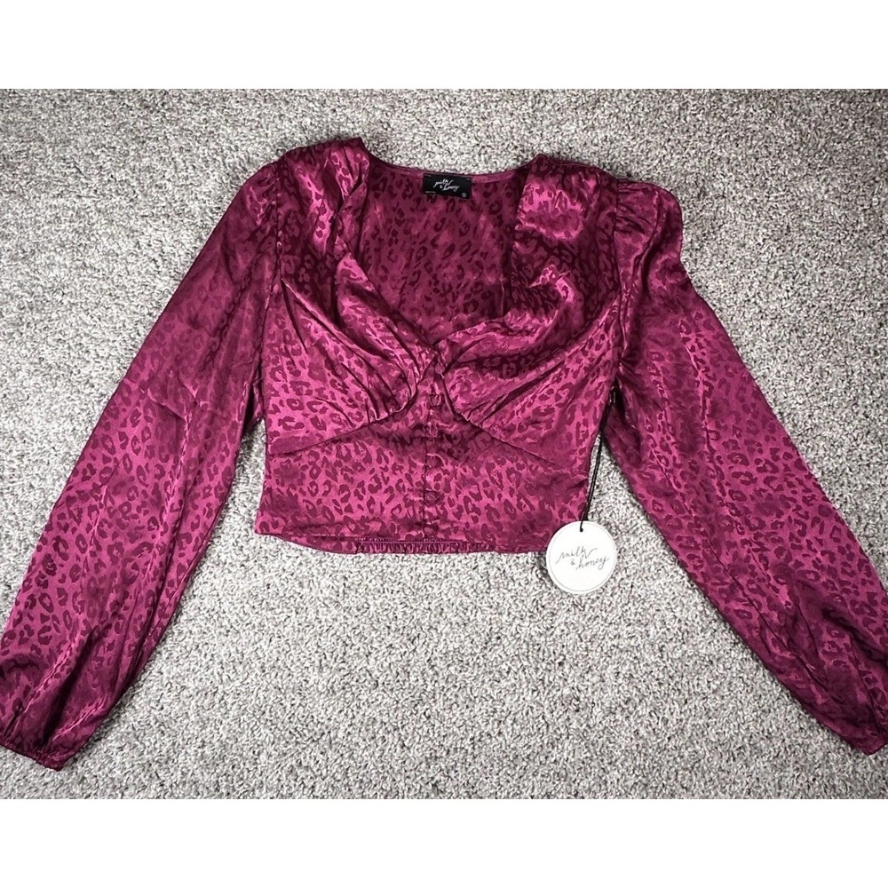 Milk & Honey Wine Animal Print Blouse Size XS Puff Sleeves Victorian Artsy NWT